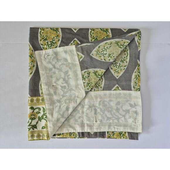 New World Market Green Gray Yellow Floral Cotton Shower Curtain - Picture 5 of 7